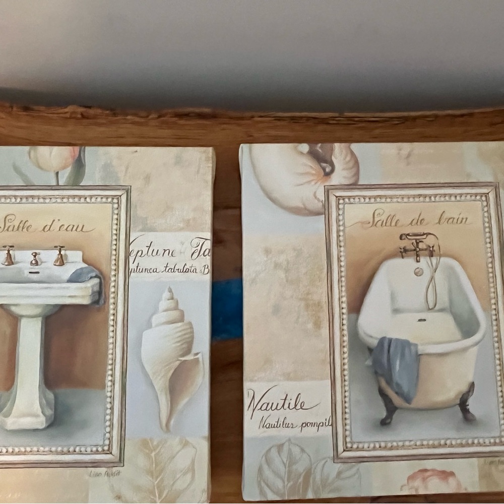 Vintage Bathroom Wall Art Set - Cream and Tan